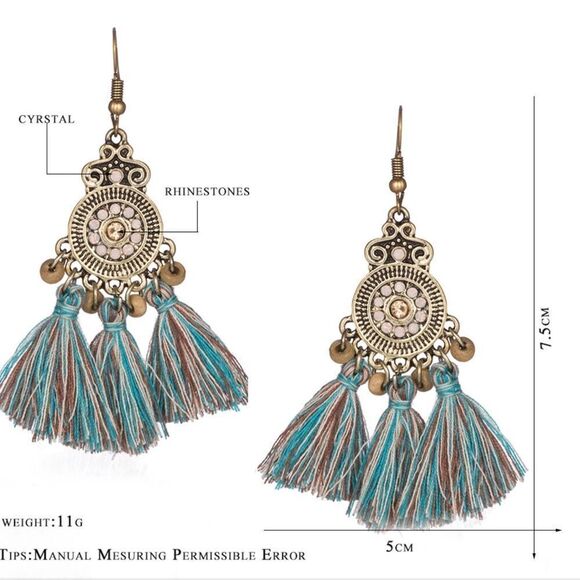 Boho Tan Brown Tassel Gold Tone Filigree Earrings NWT - Picture 4 of 4